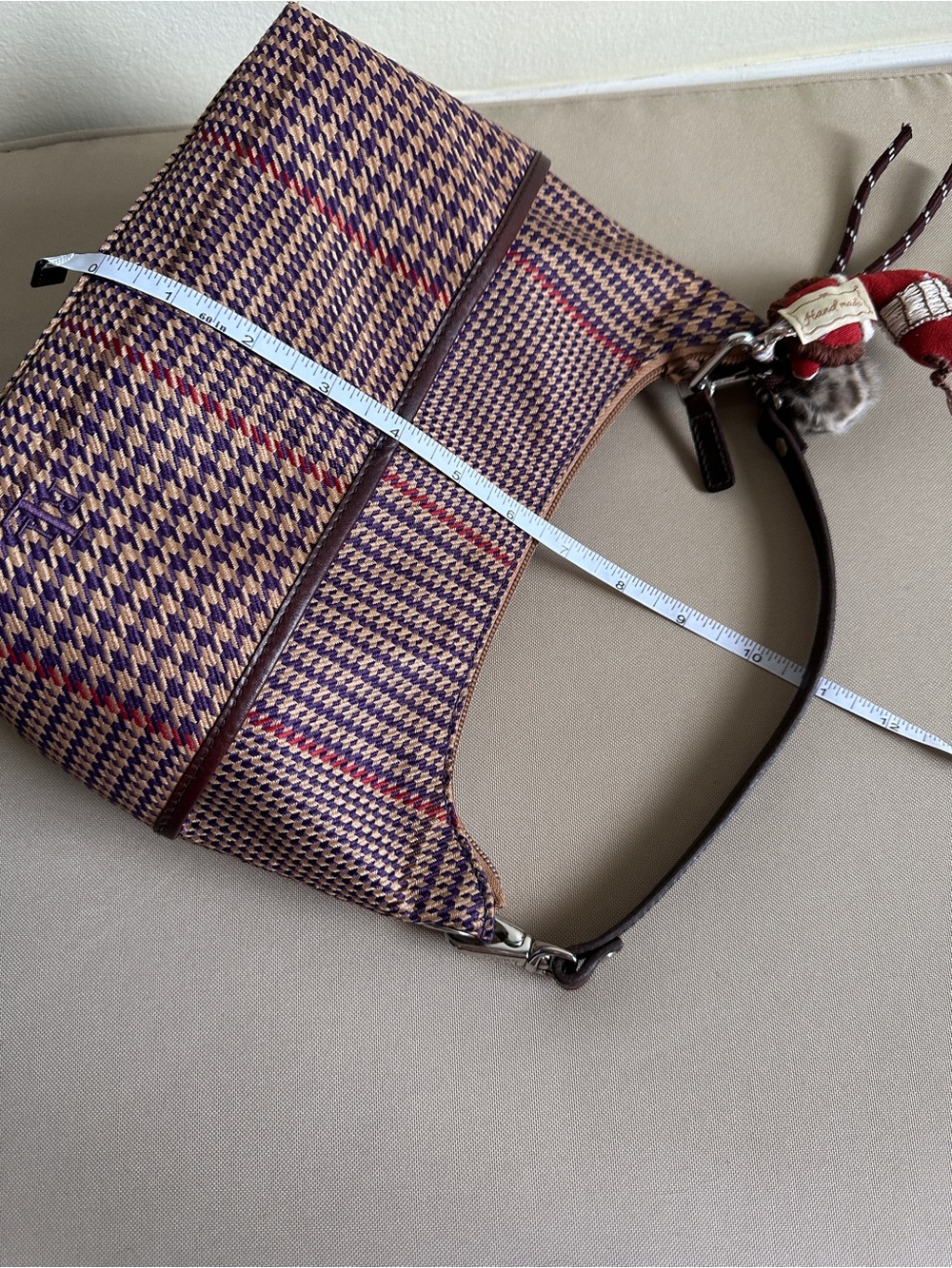 Ralph Lauren Purple and Brown Plaid Mini Bag with Charm - Picture 9 of 12